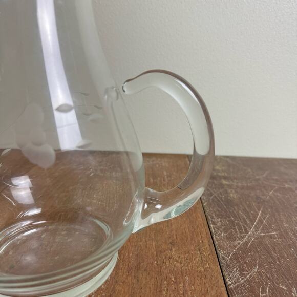 Princess House‎ Heritage Floral Etched Ice Lip Pitcher Blown Glass - Picture 6 of 10